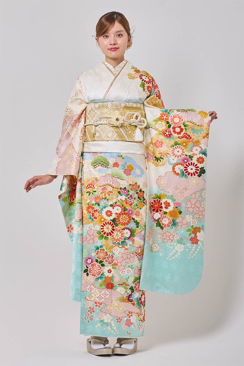 ◎mk-1236 引き振袖　お引きずり　身丈177 ちりめん　絹　8-6 ◎mk-1236 引き振袖 お引きずり 身丈177 ちりめん 絹 8-6